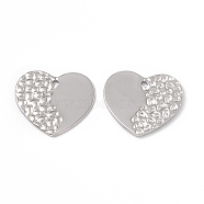 304 Stainless Steel Pendants, Heart Charm, Stainless Steel Color, 21.5x23x1mm, Hole: 1.4mm(STAS-B031-17P)