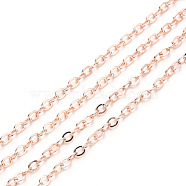 3.28 Feet Brass Cable Chains, Soldered, Flat Oval, Rose Gold, 3.2x2.5x0.4mm, Fit for 0.8x5mm Jump Rings(X-CHC-T008-06C-RG)