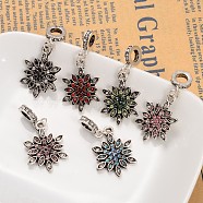 Flower Alloy Rhinestone European Dangle Charms, Mixed Color, 36mm, Hole: 5mm(MPDL-M052-04)