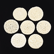 Handmade Reed Cane/Rattan Woven Beads, For Making Straw Earrings and Necklaces, No Hole/Undrilled, Bleach, Flat Round, Beige, 38~50x4~6mm(WOVE-T006-128A)