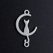 201 Stainless Steel Kitten Links connectors, Crescent Moon with Cat Shape, Stainless Steel Color, 19x11x1mm, Hole: 1.2mm(STAS-T049-T648-1)