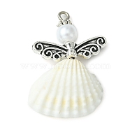 Spiral Shell Angel Pendants, Angel Charms with Alloy Wing, Antique Silver, 33x21.5x9mm, Hole: 1.8mm(PALLOY-JF02507-01)