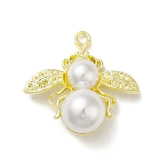 Rack Plating Alloy Pendant Rhinestone Setting, with Acrylic Imitation Pearls, Bees Charms, Light Gold, 34.5~35x36.5x15mm, Hole: 2.7mm, Fit for 1.2mm Rhinestone(PALLOY-M199-14G)