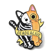 Halloween Cat Skeleton Alloy Brooches, Gothic Kitten Enamel Pins for Clothes Backpack, Orange, 28x23.5mm(JEWB-I032-01EB-02)