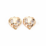 Brass Micro Pave Cubic Zirconia Pendants, Nickel Free, Real 18K Gold Plated, Heart, Clear, 16x14.5x4.5mm, Hole: 1.4mm(KK-S364-251)