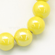 Pearlized Handmade Porcelain Round Beads, Yellow, 8mm, Hole: 2mm(PORC-S489-8mm-10)