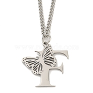 201 Stainless Steel Necklaces, Letter F, 23.74 inch(60.3cm) p: 30x29.5x1.3mm(NJEW-Q336-01F-P)