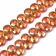 Electroplate Glass Beads Strand, AB Color, Teardrop, Coral, 10x12x5mm, Hole: 0.8mm, about 82~99pcs/strand, 16.93 inch~ 23.23 inch(43~59cm)(EGLA-S188-27-B01)
