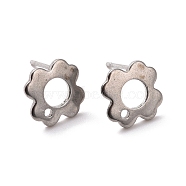 201 Stainless Steel Stud Earring Findings, with Hole and 316 Stainless Steel Pin, Flower, Stainless Steel Color, 10x10mm, Hole: 1.2mm, Pin: 0.7mm(STAS-K241-07P)