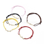 Adjustable Brass Heart Link Bracelets, with Chinese Waxed Cotton Cord, Golden, Mixed Color, Inner Diameter: 1-3/4~3-1/4 inch(4.5~8.3cm)(BJEW-JB05420)