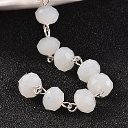 Imitation Jade Glass Rondelle Beads Chains for Necklaces Bracelets Making, with Silver Color Plated Brass Eye Pin, Unwelded, White, 39.3 inch, about 87pcs/strand(AJEW-JB00160-01)