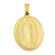 Ion Plating(IP) 304 Stainless Steel Pendants, Religious Theme Charm, Oval with Saint, Golden, 25.5x18.5x2.5mm, Hole: 5x3mm(STAS-B071-02F-11G)