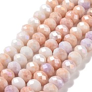 Faceted Electroplated Glass Beads Strands, AB Color Plated, Rondelle, Dark Salmon, 7~7.5x5.5~6mm, Hole: 1.4mm, about 65pcs/strand, 15.35~15.55 inch(39~39.5cm)(GLAA-C023-02-B10)