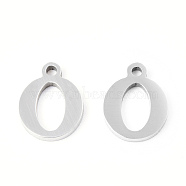 201 Stainless Steel Charms, Alphabet, Letter.O, 9x7x1mm, Hole: 1mm(STAS-N091-176O-P)