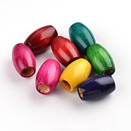 Dyed Barrel Natural Wood Beads, Lead Free, Mixed Color, 28~30x20mm, Hole: 8.5~10.5mm(WOOD-S619-M-LF)