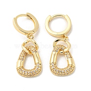 Brass Micro Pave Clear Cubic Zirconia Dangle Hoop Earrings, Teardrop, Light Gold, 31x11.5mm(EJEW-E295-27KCG)