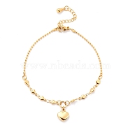 304 Stainless Steel Heart Charm Bracelets, with Link Chains and Lobster Claw Clasps, Golden, 7-1/2 inch(19cm)(STAS-B021-12)