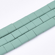 Spray Painted Non-magnetic Synthetic Hematite Beads, 2-Hole, For Tile Elastic Bracelets Making, Square, Medium Aquamarine, 5x5x2mm, Hole: 0.5mm, about 75pcs/strand, 15.7 inch(G-T116-07-22)