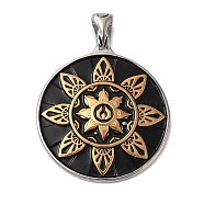 304 Stainless Steel Big Pendants, with Enamel, Flat Round with Sunflower, Real 18K Gold Plated, 51x38.5x5mm, Hole: 8x5mm(STAS-Z067-06G)