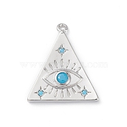 Rack Plating Brass Pendants, with Synthetic Turquoise, Triangle with Eye Charms, Long-Lasting Plated, Cadmium Free & Lead Free, Platinum, 21.5x18.5x2mm, Hole: 1.2mm(KK-L155-51P)