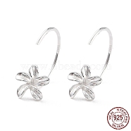 Flower 925 Sterling Silver Stud Earrings for Girl Women, Dainty Minimalist Open Hoop Earrings, Silver, 14mm, Pin: 1mm(EJEW-I259-12S)