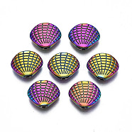 Rack Plating Rainbow Color Alloy Beads, Cadmium Free & Nickel Free & Lead Free, Shell Shape, 11x12.5x3mm, Hole: 1~1.2mm(PALLOY-S180-364)