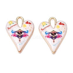 Printed Rack Plating Alloy Enamel Pendants, Golden, Heart with Eye Charm, Colorful, 34.5x25.5x4.5mm, Hole: 4x8.5mm(ENAM-T020-01E)