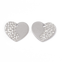 Non-Tarnish 304 Stainless Steel Pendants, Heart Charm, Stainless Steel Color, 21.5x23x1mm, Hole: 1.4mm(STAS-B031-17P)