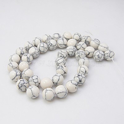 Synthetic Turquoise Beads Strands, Dyed, Round, White, 10mm, Hole: 1mm, about 40pcs/strand, 15.7(TURQ-H038-10mm-XXS01)