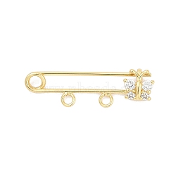 Brass Micro Pave Cubic Zirconia Brooch Findings, Lead Free & Cadmium Free, Long-Lasting Plated, Butterfly, Real 18K Gold Plated, 10x32.5x5.5mm, Hole: 2mm(KK-H203-10G)