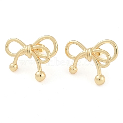 Brass Stud Earrings for Women, Bowknot, Real 18K Gold Plated, 20.5x25mm(EJEW-S225-12G-01)