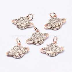 Brass Micro Pave Cubic Zirconia Pendants, Cadmium Free & Nickel Free & Lead Free, Earth, Rose Gold, 12x16.5x2mm, Hole: 3mm(ZIRC-G130-21RG-NR)