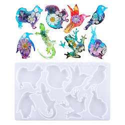 DIY Animal Ornament Silicone Molds, Resin Casting Molds, For UV Resin, Epoxy Resin Craft Making, Dog, Bird, Snail, Penguin, Frog, Squirrel, Lizard, White, 231x140x8mm(ZODI-PW0001-021)