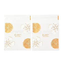 Rectangle OPP Self-Adhesive Bags, with Word and Flower Pattern, for Baking Packing Bags, Sandy Brown, 13.1x10x0.02cm, 100pcs/bag(OPP-A003-02B)