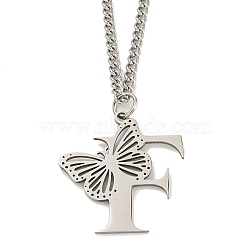 201 Stainless Steel Necklaces, Letter F, 23.74 inch(60.3cm) p: 30x29.5x1.3mm(NJEW-Q336-01F-P)