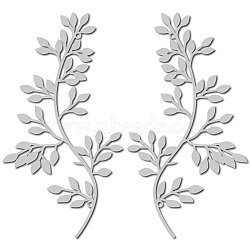 Iron Wall Signs, Metal Art Wall Decoration, for Living Room, Home, Office, Garden, Kitchen, Hotel, Balcony, Leafy Branch, Silver, 160x300x1mm, Hole: 5mm, 2pcs/set(AJEW-WH0306-029)