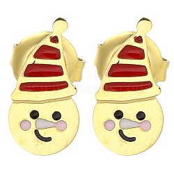 Ion Plating(IP) 304 Stainless Steel Enamel Stud Earrings, Real 14K Gold Plated, For Christmas, Snowman, 12.5x6.5mm(EJEW-I316-04G-04)