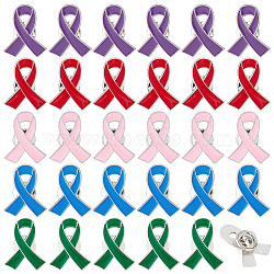 30Pcs 5 Colors Awareness Ribbon Enamel Pin, Platinum Alloy Brooch for Backpacks Clothes Jackets Hats, Mixed Color, 26x21x1.5mm, Pin: 1mm, 6pcs/color(JEWB-NB0001-20)