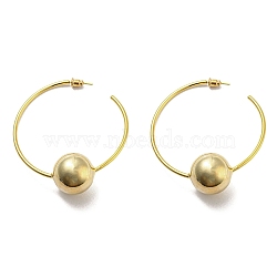 Brass Round Beaded Ring Stud Earrings, Half Hoop Earrings for Women, Golden, 64x57x2mm(EJEW-D067-01G)