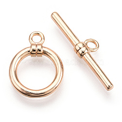 Brass Toggle Clasps, Round Ring, Real 18K Gold Plated, Ring: 14x18x3mm, Hole: 1.5mm, Bar: 25.5x7x3.5mm, Hole: 1.4mm(KK-P234-67G)
