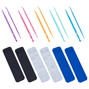 10Pcs 5 Colors Plastic Drawstring Threaders, Drawstring Cord Replacement Tool, and  6Pcs 3 Colors Rectangle Wool Felt Threader Storage Pouch, Mixed Color, Threader: 151x6.5x3.5mm, Pouch: 175x45x4mm