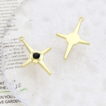 Alloy Pendant with Rhinestone, Star Charms, Golden, Jet, 34.3x23mm