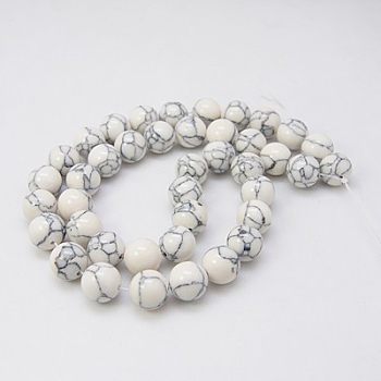 Synthetic Turquoise Beads Strands, Dyed, Round, White, 10mm, Hole: 1mm, about 40pcs/strand, 15.7