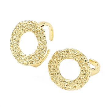 Rack Plating Donut Brass Open Cuff Rings, Cadmium Free & Lead Free, Real 18K Gold Plated, US Size 7 3/4(17.9mm)