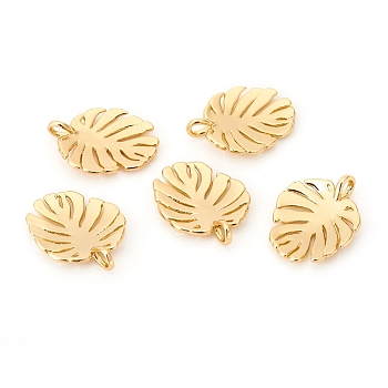 Brass Pendants, Tropical Leaf Charms, Monstera Leaf, Real 18K Gold Plated, 19x15x2mm, Hole: 3x2.5mm