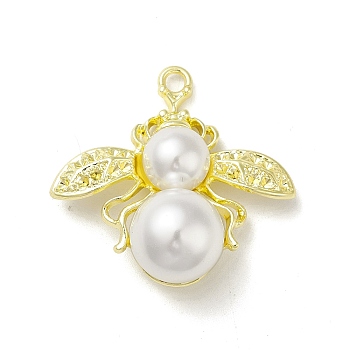 Rack Plating Alloy Pendant Rhinestone Setting, with Acrylic Imitation Pearls, Bees Charms, Light Gold, 34.5~35x36.5x15mm, Hole: 2.7mm, Fit for 1.2mm Rhinestone