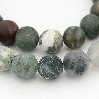 Frosted Round Natural Moss Agate Beads Strands, 10mm, Hole: 1mm, about 39pcs/strand, 15 inch