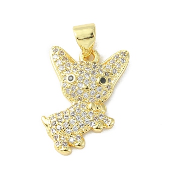 Brass Micro Pave Cubic Zirconia Pendants, Cat Charm, Real 18K Gold Plated, 19x13.5x3mm, Hole: 4.5x3.5mm