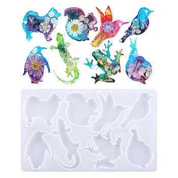 DIY Animal Ornament Silicone Molds, Resin Casting Molds, For UV Resin, Epoxy Resin Craft Making, Dog, Bird, Snail, Penguin, Frog, Squirrel, Lizard, White, 231x140x8mm