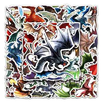 50Pcs PVC Self Adhesive Cartoon Stickers, Waterproof Dragon Decals, for Suitcase, Skateboard, Refrigerator, Helmet, Mobile Phone Shell, Mixed Color, 55~85mm